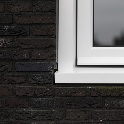 Close-up kozijnprofiel wit kunststof op donkere baksteen gevel Dordrecht