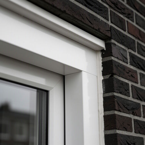 Detail van wit kunststof kozijnprofiel tegen donkere baksteen in Hardinxveld-Giessendam