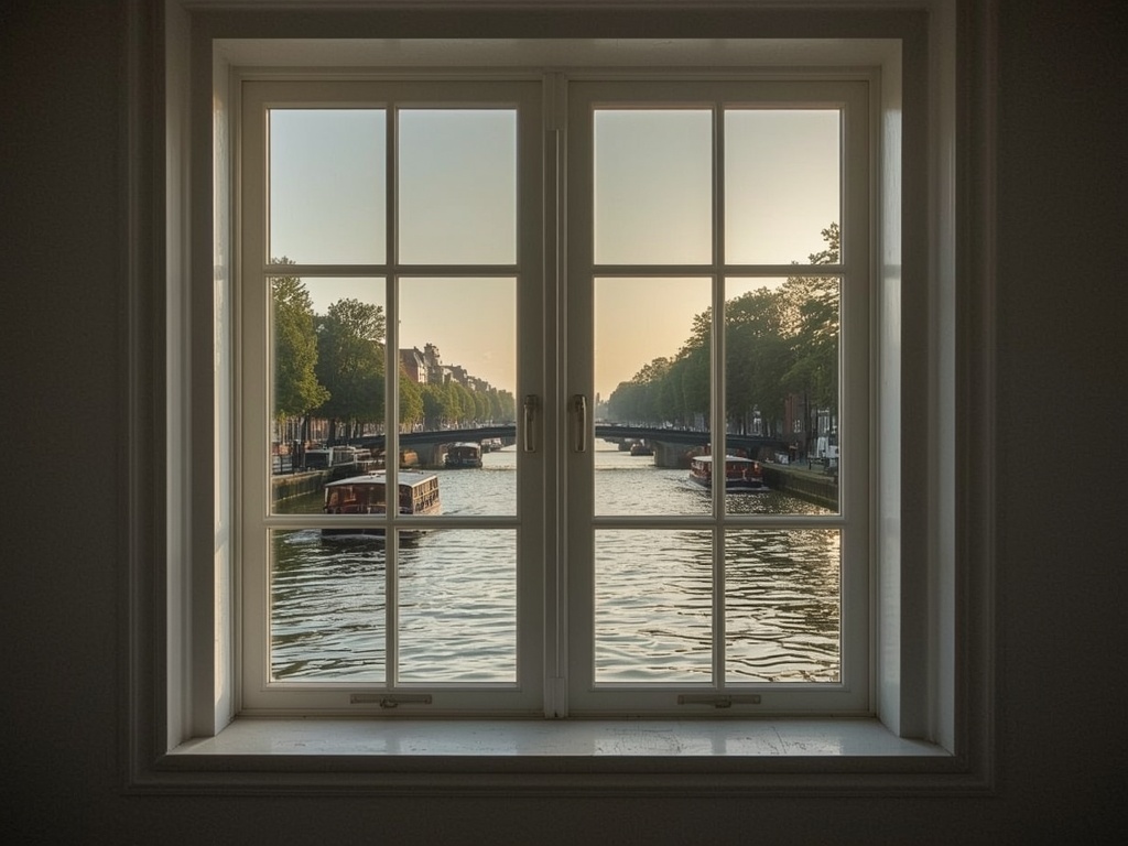 Interieur Dordrechts pand met uitzicht door kunststof kozijnen op rivier de Merwede