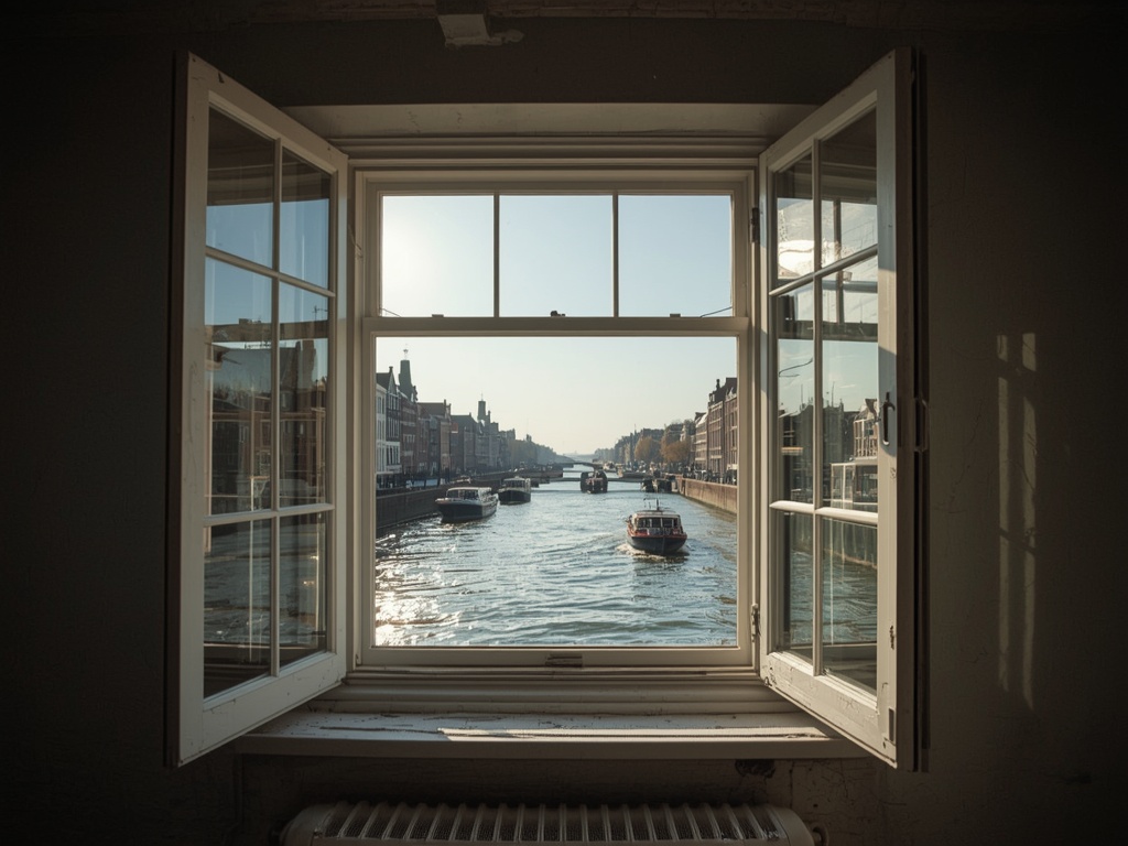 Interieur Dordrechts pand met uitzicht door kunststof kozijnen op rivier de Merwede