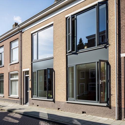 Kunststof draaikiepramen met HR++ glas aan een rijtjeshuis in Dordrecht