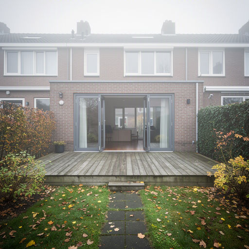 Moderne kunststof schuifpui aan de tuinzijde van een huis in Dordrecht