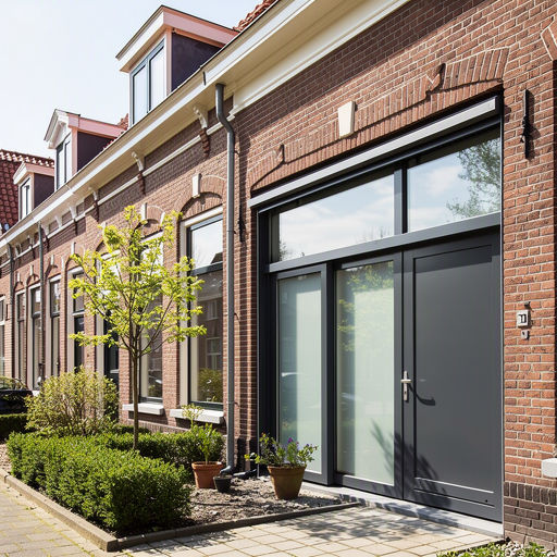 Vakman plaatst een strakke kunststof schuifpui bij een bestaande woning