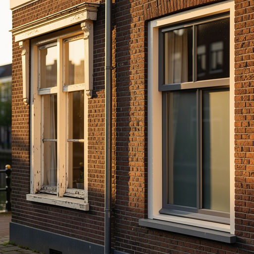 Een ervaren monteur plaatst zorgvuldig een nieuw kunststof kozijn in Dordrecht