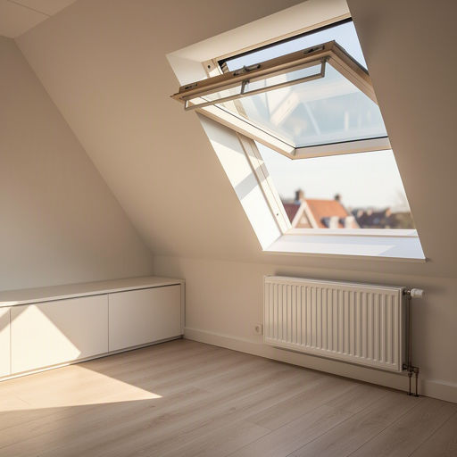 Antraciet dakraam in een dakopbouw met uitzicht over de stad